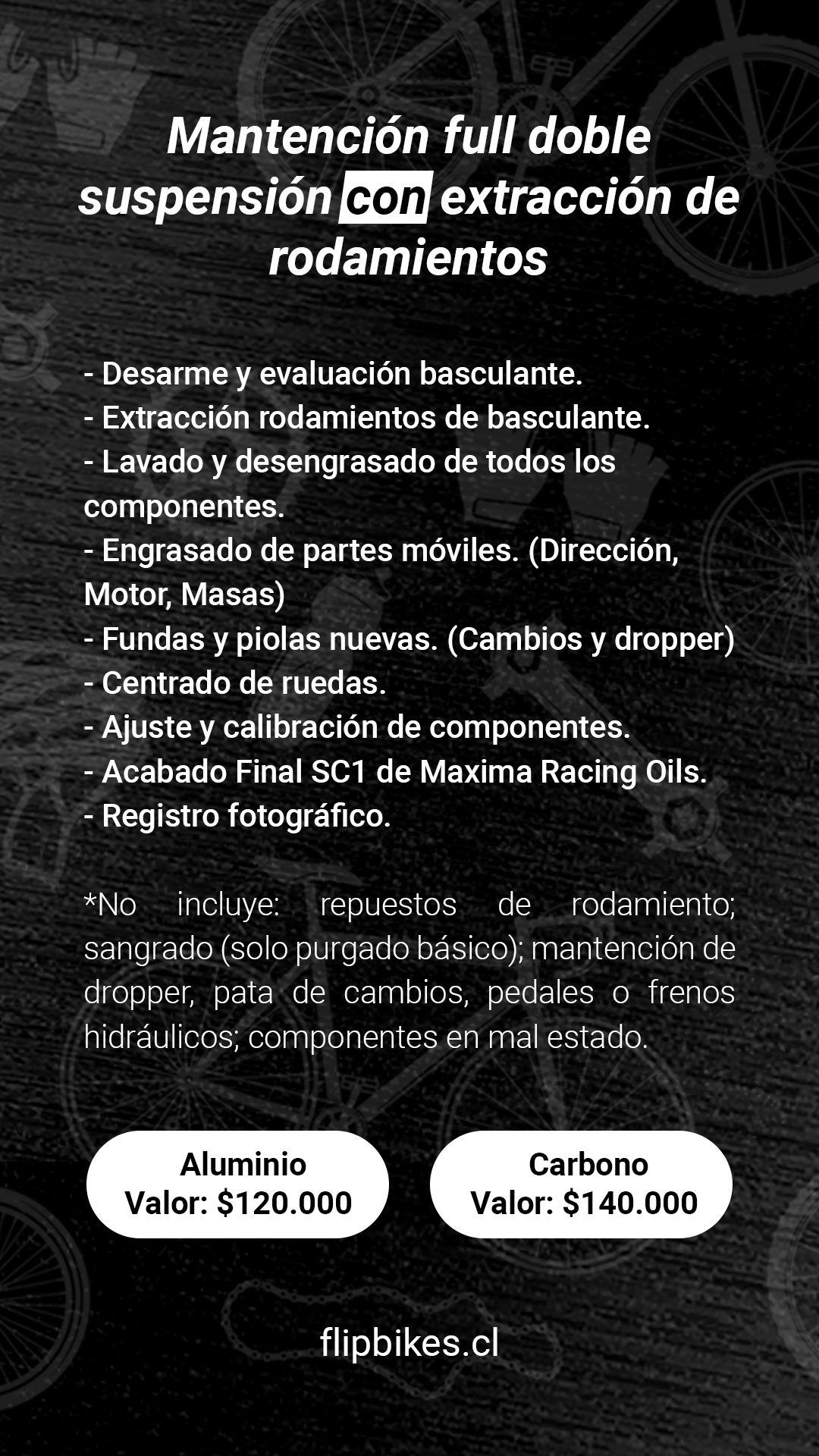 Mantención full doble suspensión con extracción de rodamientos